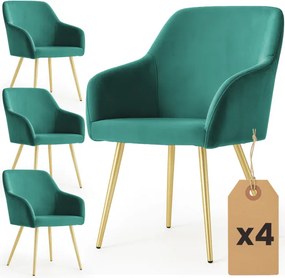Sada štyroch jedálenských stoličiek ESTELLE zamatové, fľaškovo zelené / zlaté nohy (4 ks)