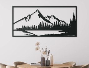 drevko Drevený obraz Vrchy s jazerom Rozmer obrazu: 30,5 x 65 cm, Farba dekorácie: Čierna