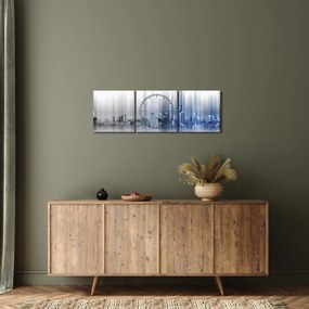 Obraz - Panoráma mesta, modro-šedé (s hodinami) (90x30 cm)