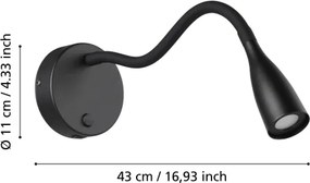 Eglo 901781 - LED flexibilná nástenná lampa s USB OLIVANDINO LED/3,8W/230V čierna