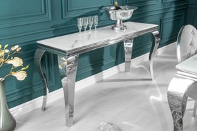 Dizajnový konzolový stôl Rococo 145 cm strieborný - mramor - Skladom na SK