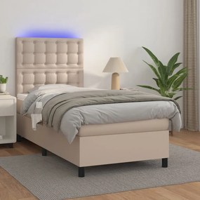 Boxspring posteľ matrac a LED kapučínová 90x190 cm umelá koža 3135920