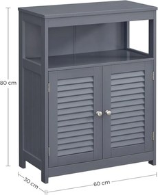 Kúpeľňová skrinka, voľne stojaca skrinka s lamelovými dvierkami, sivá