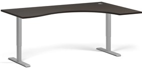Ergonomický výškovo nastaviteľný stôl, 180x120 cm, 2 motory, L/P, sivá podnož, wenge