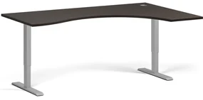 Ergonomický výškovo nastaviteľný stôl, 180x120 cm, 2 motory, L/P, sivá podnož, wenge