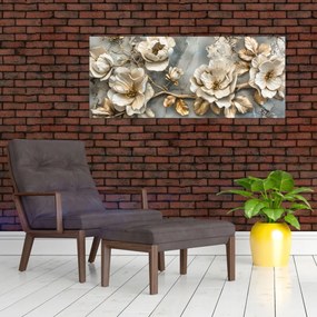 Obraz - Mramorové pozadie s kvetmi (120x50 cm)