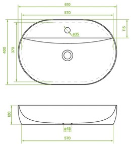 Laveo Lomami, umývadlo na dosku 610x400x120 mm, biela lesklá, LAV-VUL_6161