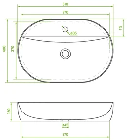 Laveo Lomami, umývadlo na dosku 610x400x120 mm, biela lesklá, LAV-VUL_6161