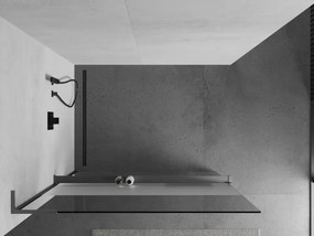 Mexen Kioto+ L, sprchová zástena Walk-In s poličkou a vešiakom 80 x 200 cm, 8mm číre sklo-námraza, grafitový profil, 800-080-123-95-35
