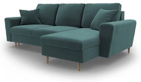 Zamatová rozkladacia/s úložným priestorom rohová pohovka v petrolejovej farbe Kyoto – Cosmopolitan Design