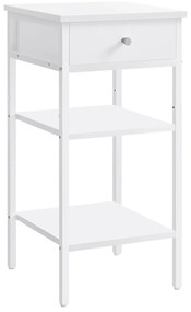 Vysoký nočný stolík s jednou zásuvkou a 2 otvorenými priehradkami, biely