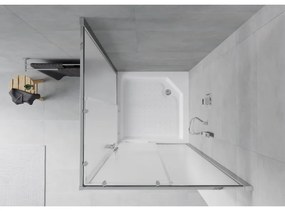Mexen Rio, štvorcový sprchovací kút s posuvnými dverami 90(dvere) x 90(dvere) x 190 cm, 6mm sklo námraza, chrómový profil + biela sprchová vanička RIO, 860-090-090-01-30-4510