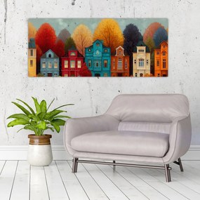 Obraz - Maľované jesenné mesto (120x50 cm)
