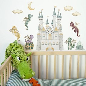 Gario Detská nálepka na stenu The world of dragons - draci, vajíčka, poklad, diamanty a zámok