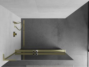 Mexen Kioto+ L, sprchová zástena Walk-In s poličkou a vešiakom 80 x 200 cm, 8mm sklo vzor zrkadlo, zlatý matný profil, 800-080-123-55-50
