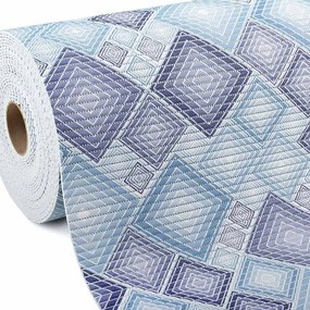 Kúpeľňová penová rohož / predložka PRO-095 Modré designové štvorce - metráž šírka 65 cm