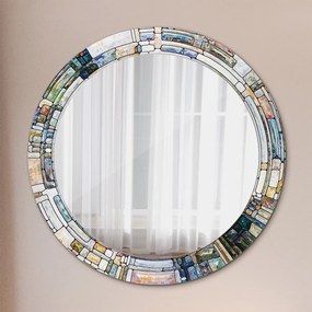Okrúhle dekoračné zrkadlo s motívom Abstraktné okno z farebného skla fi 70 cm