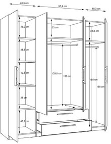 Šatníková skriňa so zrkadlom MARO 200x213 cm dub artisan