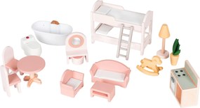 Drevený domček pre bábiky Laura, 3 poschodia, 5 izieb, 15 kusov nábytku, ECOTOYS