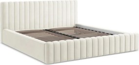 Krémová čalúnená dvojlôžková posteľ s úložným priestorom s roštom 140x200 cm Lemi – Makamii