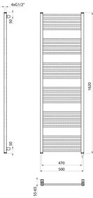 Sapho Sapho, METRO-E elektrické vykurovacie teleso, rovné, 600x1620 mm, 800 W, čierna matná, ME616B