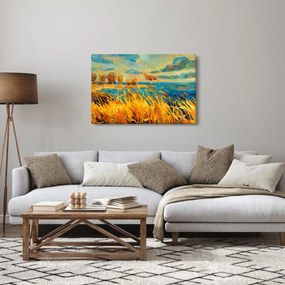 Obraz - Západajúce slnko nad jazerom, akrylová maľba (90x60 cm)
