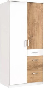 Šatníková skriňa bez zrkadla Click, 91 cm, biela/doskový dub