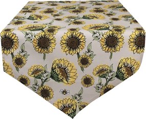 Béžový bavlnený behúň so slnečnicami Sunny Sunflowers - 50*160 cm