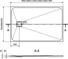 Mexen Bert, SMC obdĺžniková sprchová vanička 90 x 70 cm, čierna, 4K707090