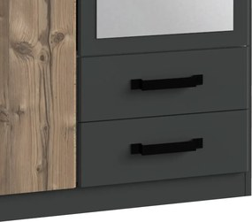 Šatníková skriňa so zrkadlom Bochum, 90 cm, grafit/jedľa