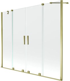 Mexen Velar Duo, 2-krídlová posuvná vaňová zástena 200 x 150 cm, 8mm číre sklo, zlatý lesklý profil, 896-200-000-02-50