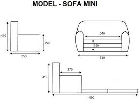 Detská rozkladacia MINI pohovka Slimáky - šedá