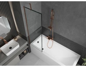 Mexen Next, vaňová zástena 1-krídlová 60 x 150 cm, fixné krídlo, 6 mm číre sklo s čiernym vzorom, ružové zlato profil, 895-060-000-00-70-60