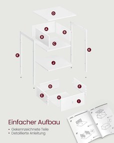 Nočný stolík, príručný stolík so zásuvkou a policou, matný biely