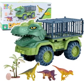 LEAN Toys Autíčko Transporter Nákladné auto Dinosaury Figúrky zelené 15 ks.