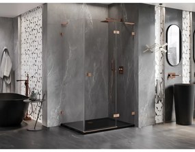 Mexen Lunar, L pravostranný výklopný sprchový kút 95 x 80 cm, 8mm číre sklo, profil medená matná, 834L-095-080-65-00-P