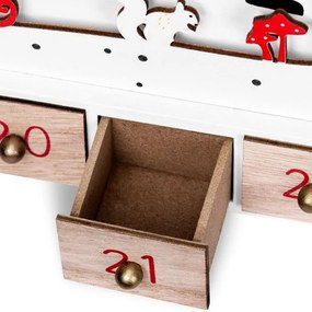 Spielwerk Drevený adventný kalendár SANTA CLAUS s osvetlením, 35x6x27cm, biela/hnedá