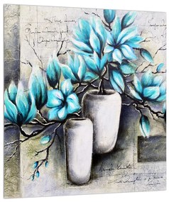 Obraz modrých kvetov vo váze (30x30 cm)