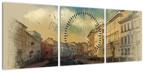 Obraz - Moyka rieka, Petrohrad, Rusko (s hodinami) (90x30 cm)