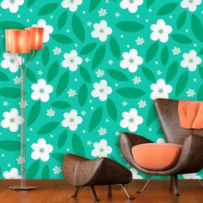 Sablio Tapeta Biele kvety s lístkami - 125x75 cm