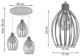 Závesné svietidlo TORONTO, 3x drôtené tienidlo (výber z 3 farieb), O