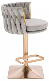 LuxuryForm DESIGN Barová stolička LYON VELUR na zlatej hranatej podstave - svetlo šedá