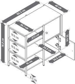 Komoda »GRADE« s otvorenými priehradkami a 2 dvierkami
