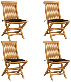 Záhradné stoličky, čierne podložky 4 ks, tíkový masív 3062575