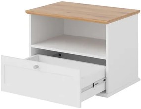 Nočný stolík Fritkit 1SZ, Farby: biela / biela + dub lefkas