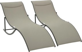 Outsunny set 2 skladacích záhradných lehátok, hliníkové a textilné sunbed, Khaki, 61x165x63cm | Aosom