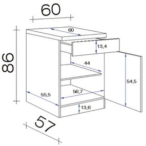 Kuchynská skrinka dolná s dvierkami Flex Well Focus šírka 60 cm dekor agát/baklažán