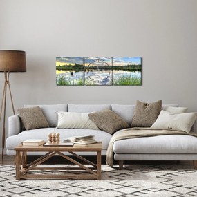 Obraz jazera s tŕstím (s hodinami) (90x30 cm)