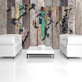 Fototapeta - Mapa sveta na farebných doskách (152,5x104 cm)