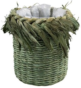 Zelený kvetináč pletený z kukuričných listov - 25 * 18 * 27cm